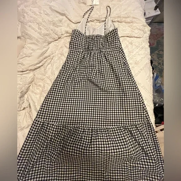 Chic Black and White Gingham Midi Dress - Picture 2 of 4